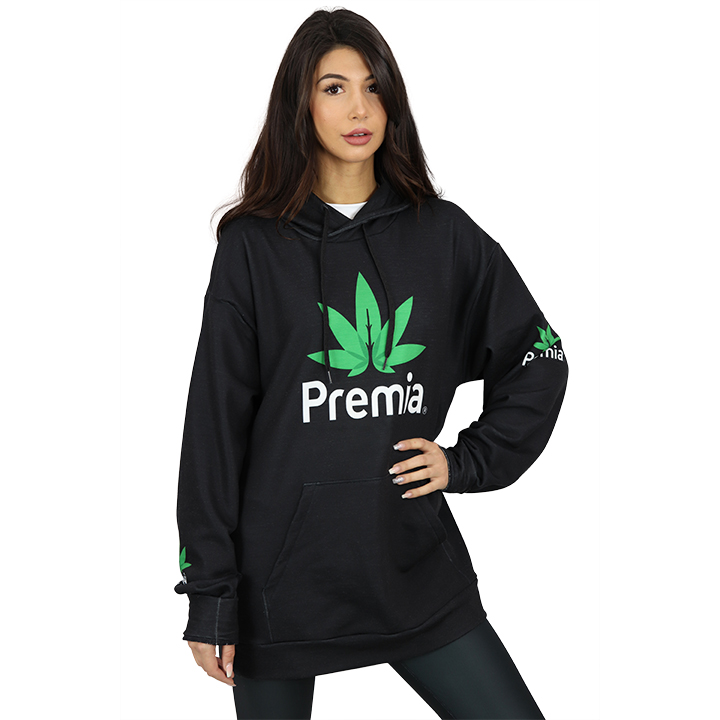 Premia Black Women's Hoodie - Large Green Leaf