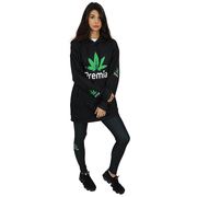 Premia Black Women's Hoodie - Large Green Leaf