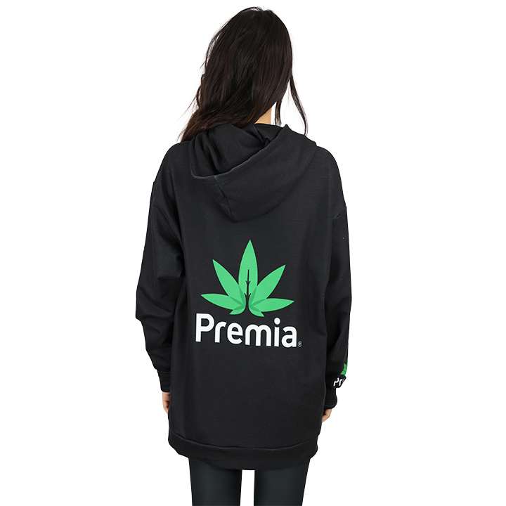 Premia Black Women's Hoodie - Large Green Leaf