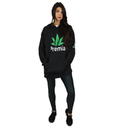 Premia Black Women's Hoodie - Large Green Leaf