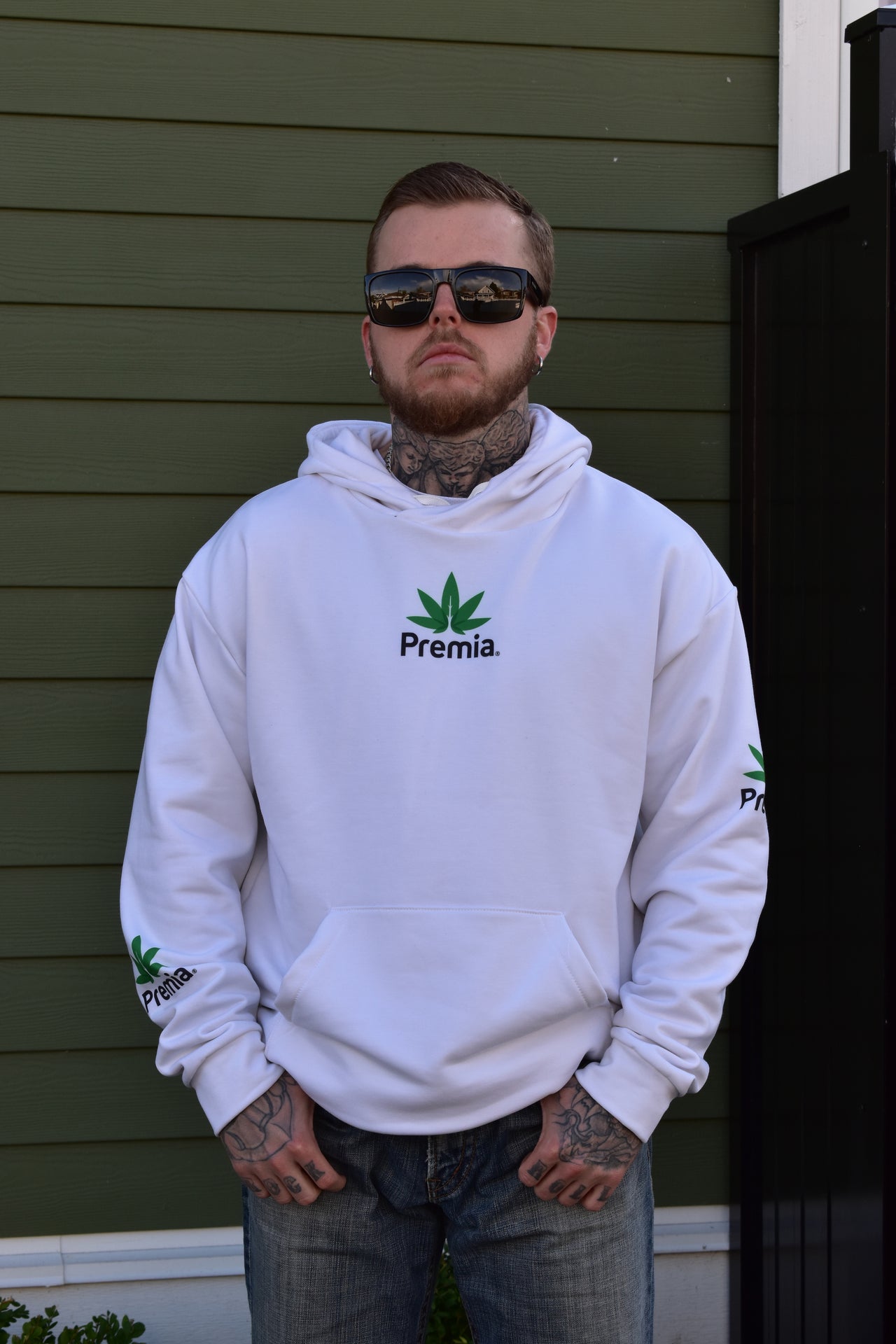 Premia premium creme color hoodie small green leaf