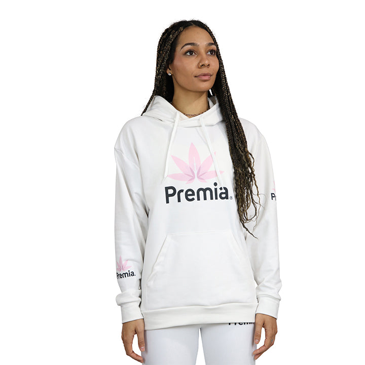 Premia premium creme color hoodie pink logo