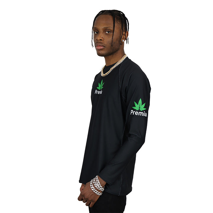 Premia Black Long Sleeve Green Leaf