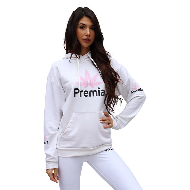 Premia premium creme color hoodie pink logo