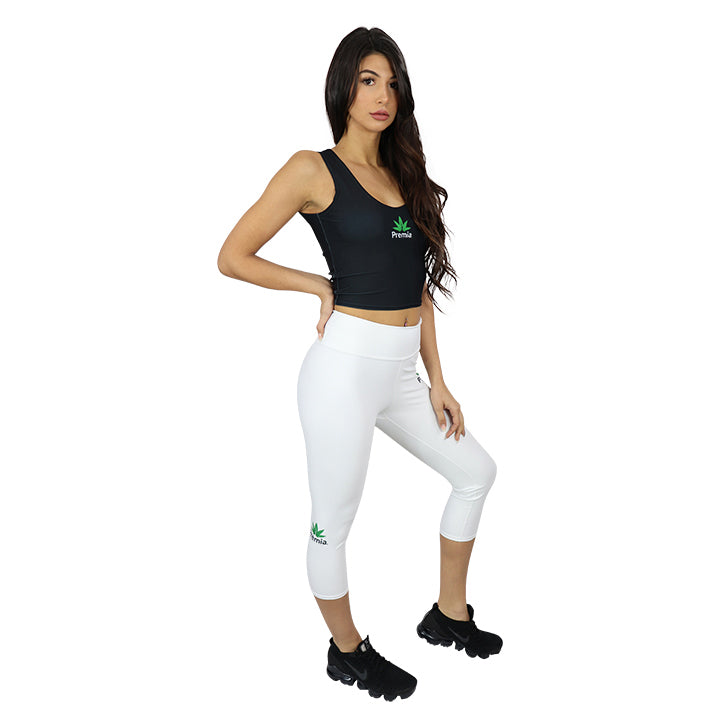 Premia Black Crop Tank Top - Green Leaf