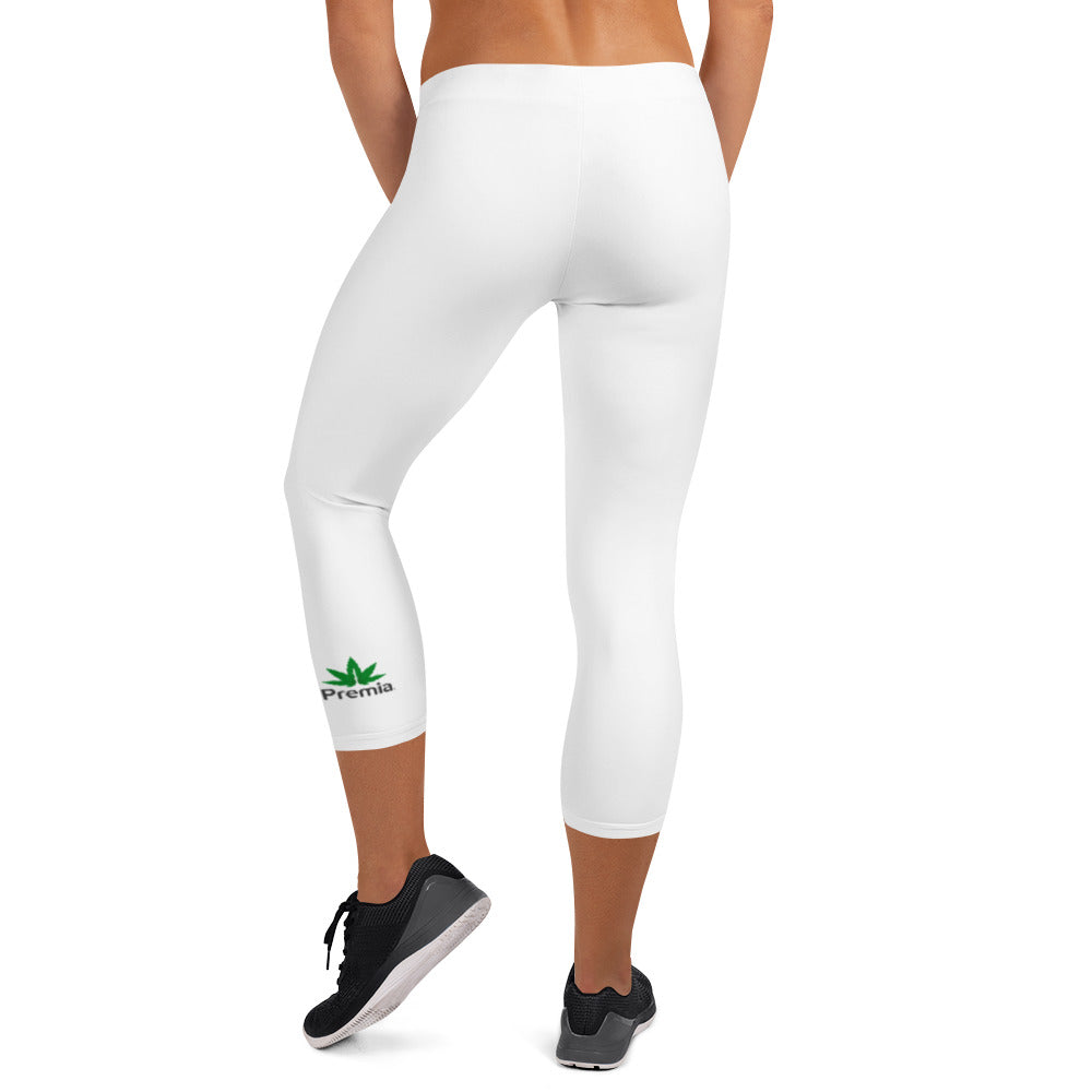 Capri Leggings - Low Waist, White, Green Logo