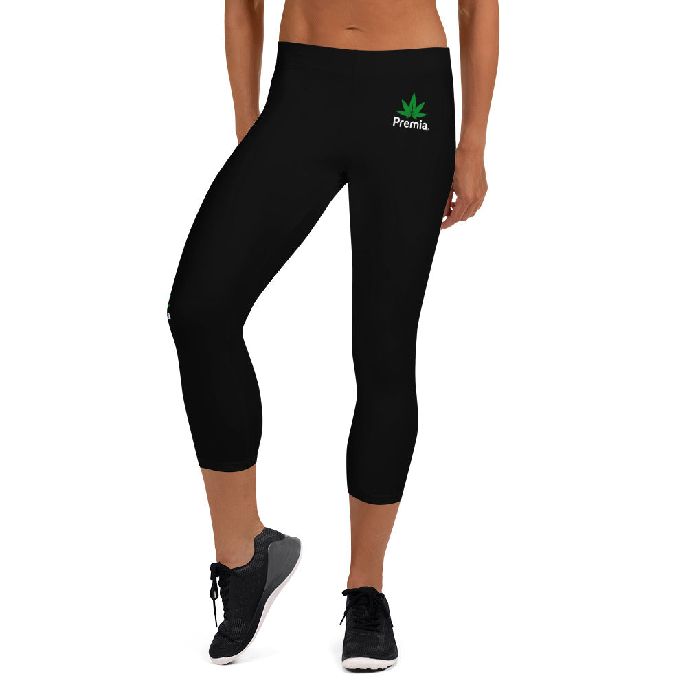 Capri Leggings - Low Waist, Black, Green Logo